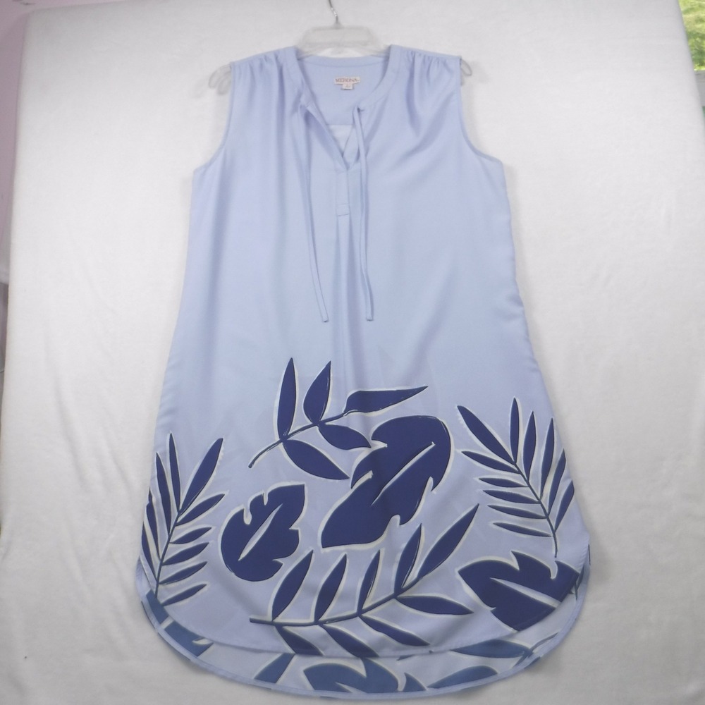 Merona Womens Purple Tropical Leaf Print Sleeveless Shift Dress V-Neck Tie Large